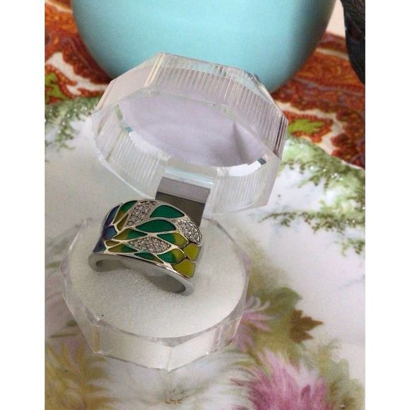 NEW Elegant Bohemian Style Ring Silver Plated Zircon Leaf Pattern Ring Size 8 🍃 - Picture 7 of 16